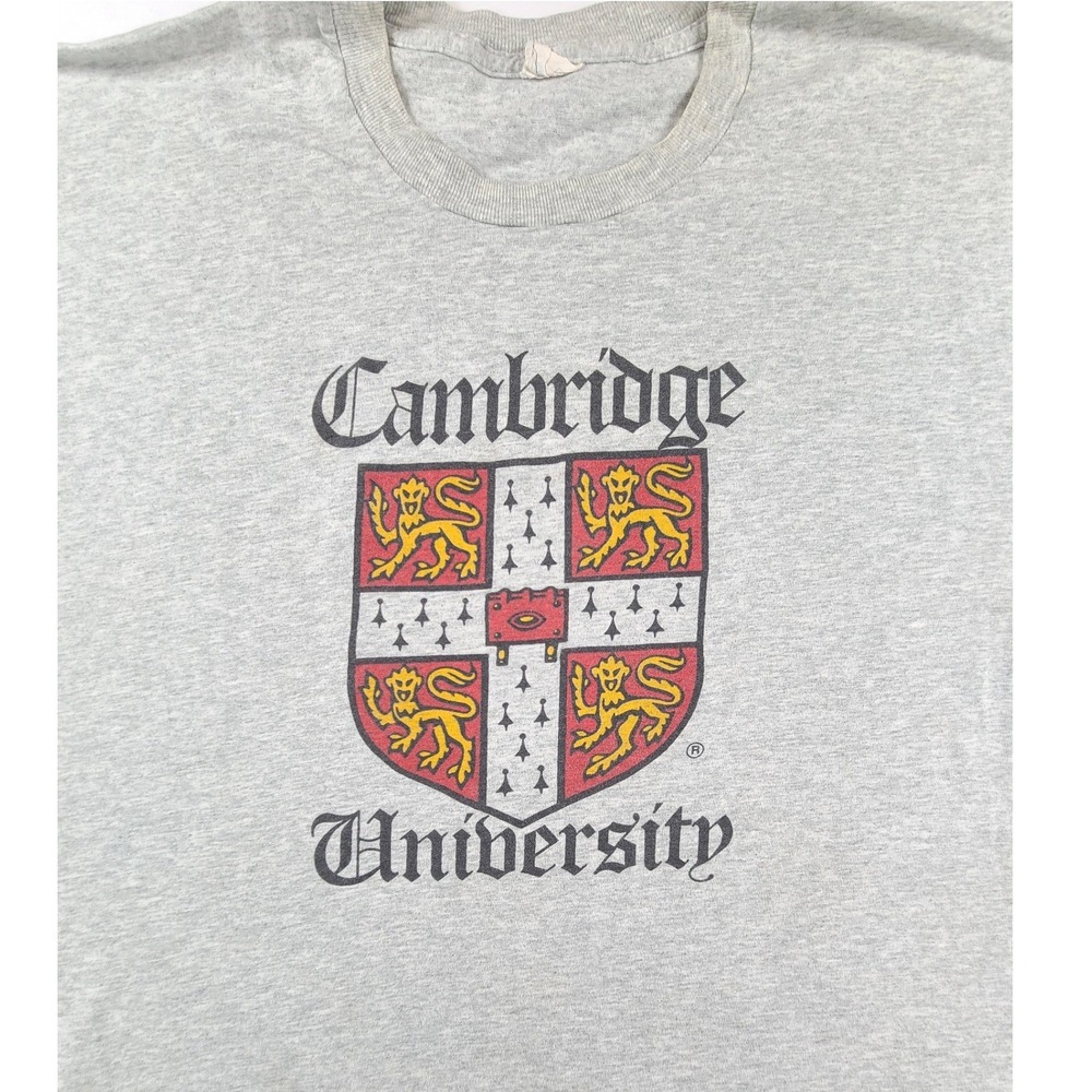 Vintage Cambridge University Crest T-Shirt Mens XL Gray Heathered Short Sleeve
